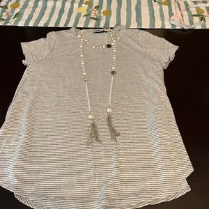 Striped Tunic with Cap Sleeves and split sides
